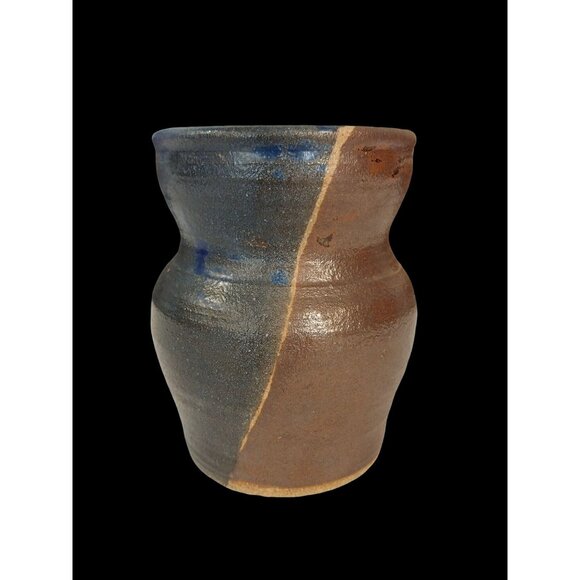 Art Pottery Vase Split Color Glaze Blue And Brown - Picture 1 of 9